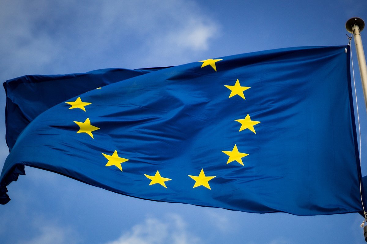 Photo: A European Union flag flutters in the wind.
