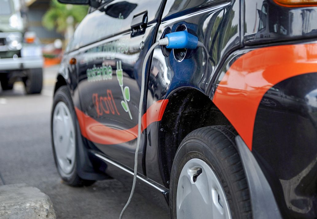 Photo: A charging cable plugged into an electric car.