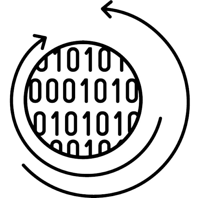 Graphic: A circle filled with many zeros and ones and surrounded by two arrows forming a circular pattern.