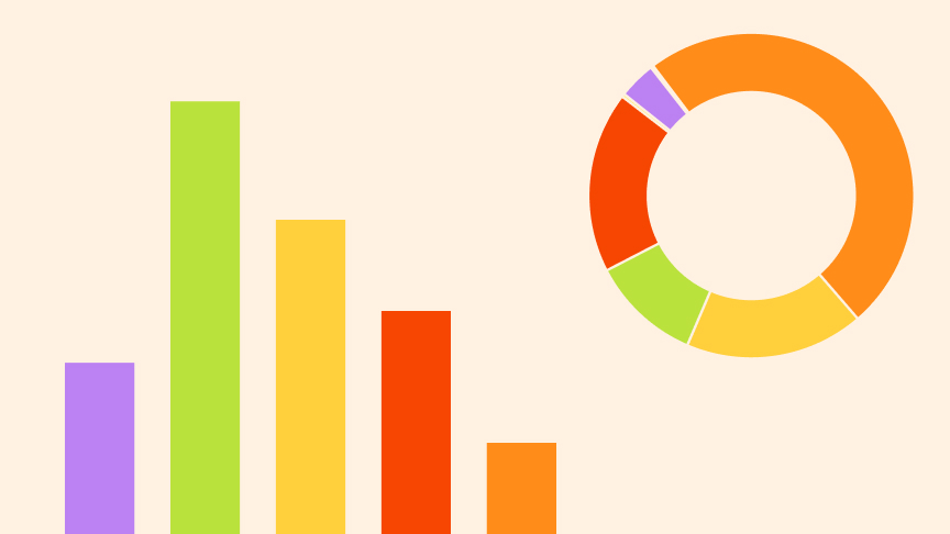 Graphic: Colourful bar and pie charts.
