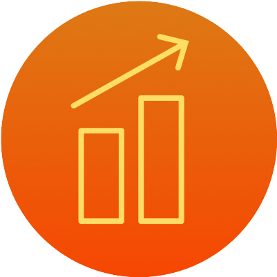 Graphic: An arrow above two bars of increasing size.