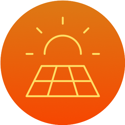 Graphic: A sun above stylised solar panels.